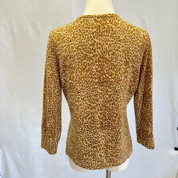 Garnet Hill merino wool leopard print 3/4 sleeve cardigan brown size medium - Picture 9 of 11